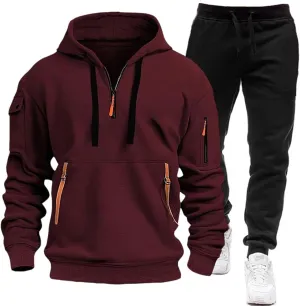 Mens Tracksuits 2 Piece Zipper Long Sleeve Sweatshirt Hoodie Drawstring Jogging Pants Workout Running Active Outfits
