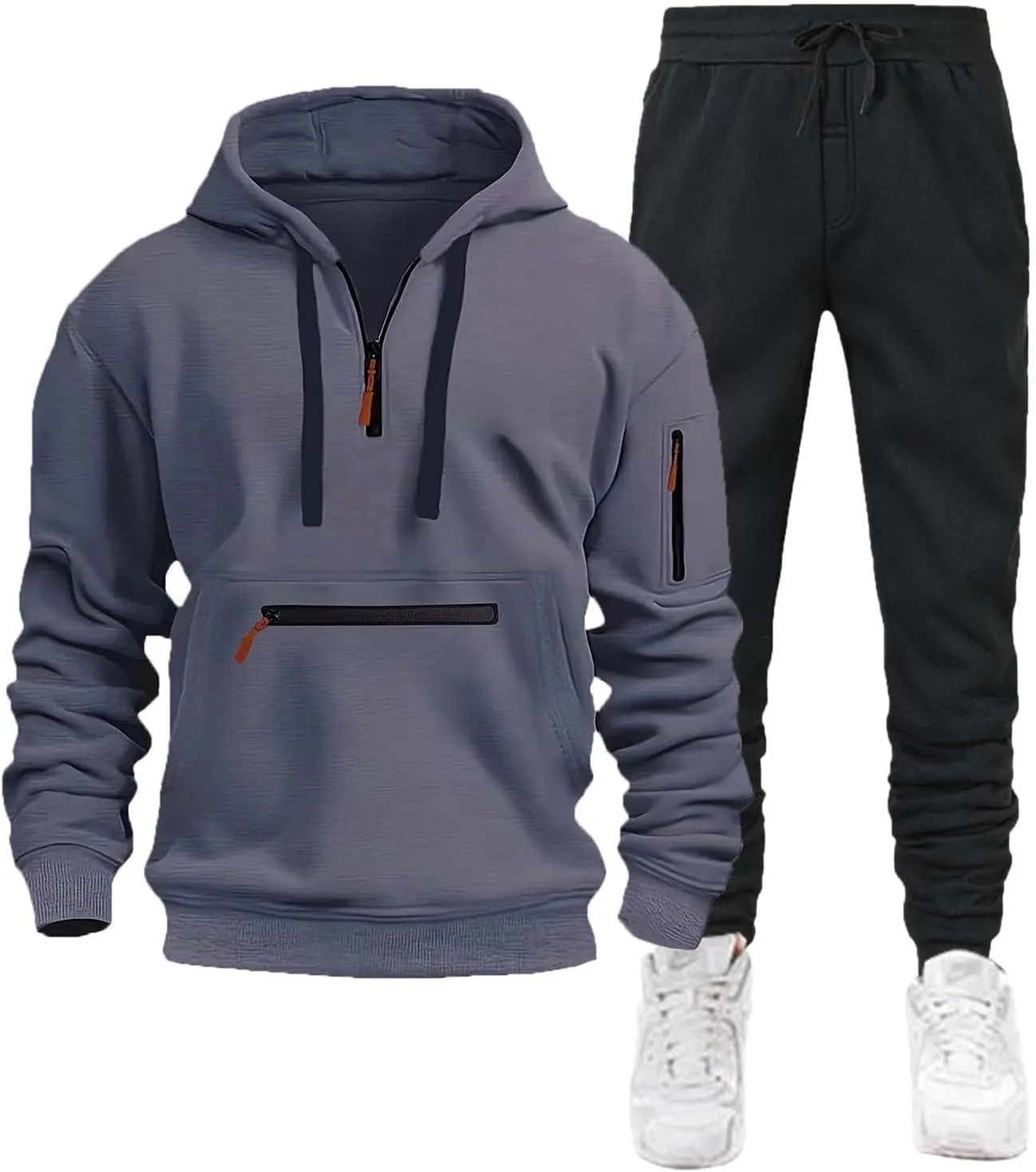 Mens Tracksuits 2 Piece Zipper Long Sleeve Sweatshirt Hoodie Drawstring Jogging Pants Workout Running Active Outfits