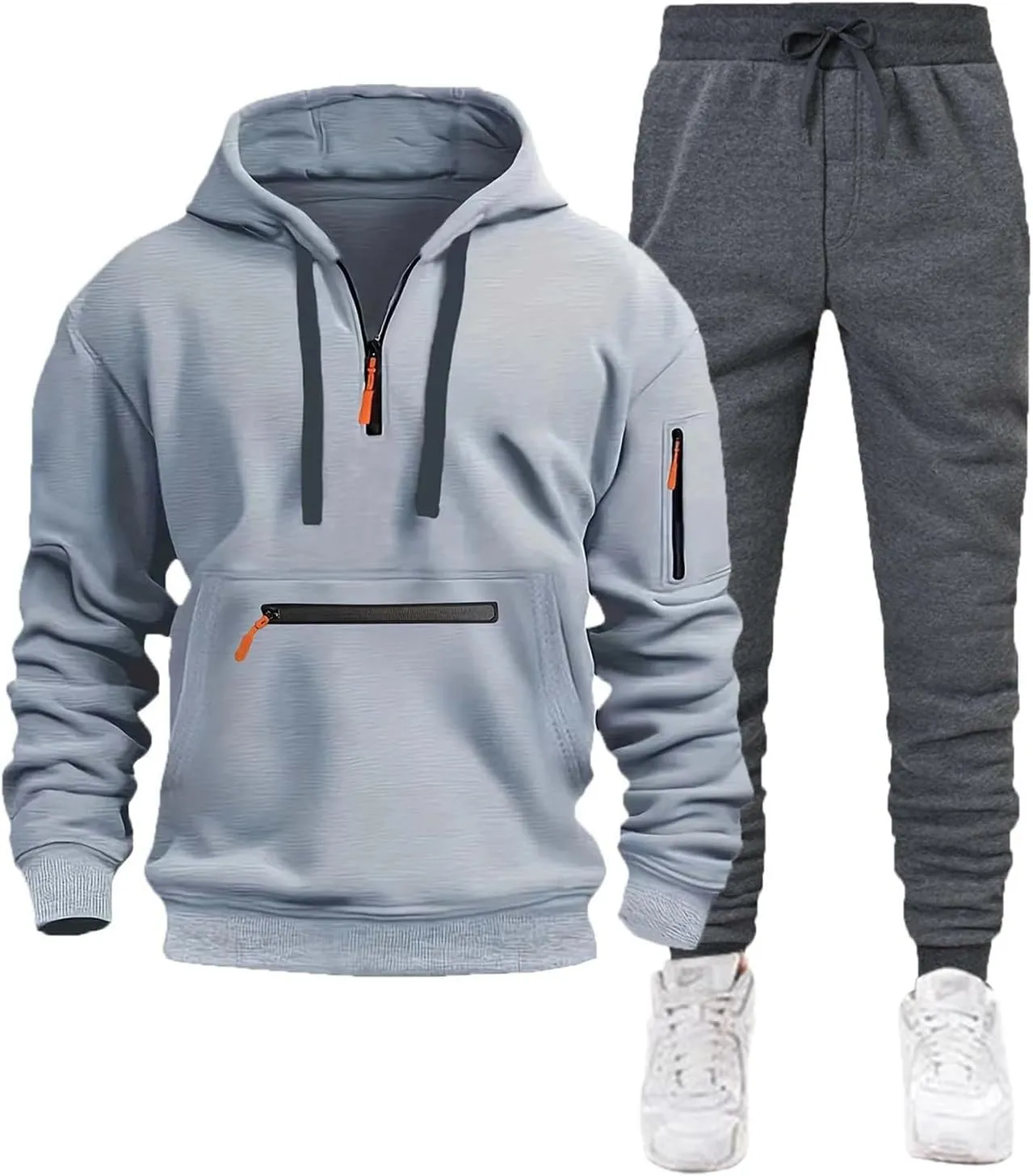 Mens Tracksuits 2 Piece Zipper Long Sleeve Sweatshirt Hoodie Drawstring Jogging Pants Workout Running Active Outfits