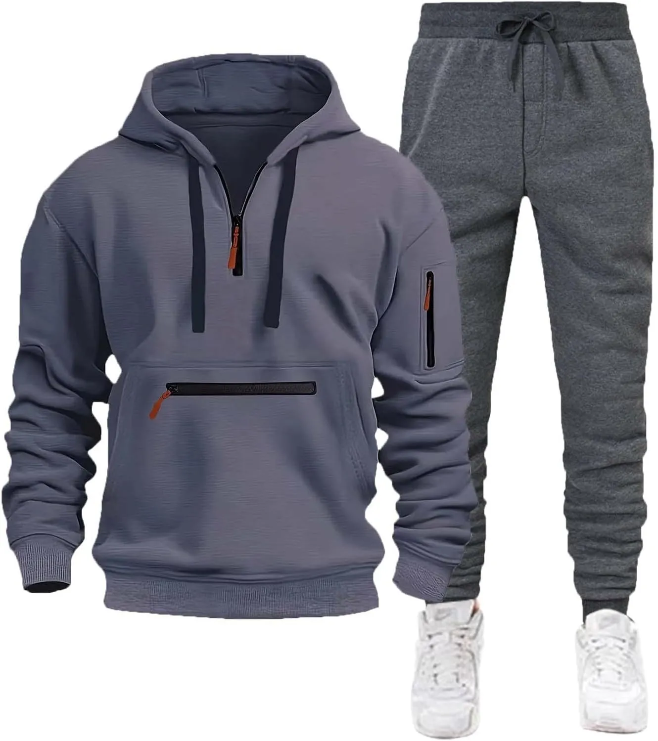 Mens Tracksuits 2 Piece Zipper Long Sleeve Sweatshirt Hoodie Drawstring Jogging Pants Workout Running Active Outfits