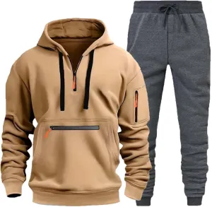 Mens Tracksuits 2 Piece Zipper Long Sleeve Sweatshirt Hoodie Drawstring Jogging Pants Workout Running Active Outfits