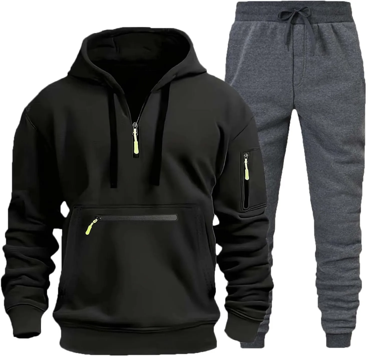 Mens Tracksuits 2 Piece Zipper Long Sleeve Sweatshirt Hoodie Drawstring Jogging Pants Workout Running Active Outfits