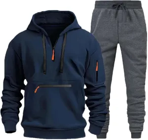 Mens Tracksuits 2 Piece Zipper Long Sleeve Sweatshirt Hoodie Drawstring Jogging Pants Workout Running Active Outfits