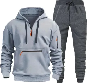 Mens Tracksuits 2 Piece Zipper Long Sleeve Sweatshirt Hoodie Drawstring Jogging Pants Workout Running Active Outfits
