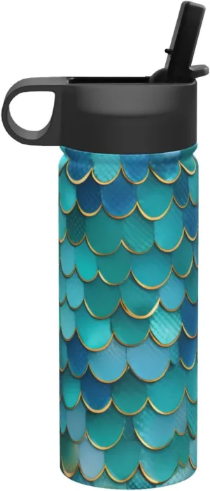 Mermaid Scale Print Flask Stainless Steel Water Bottle with Straw 18OZ FOR Outdoor Gym Commute