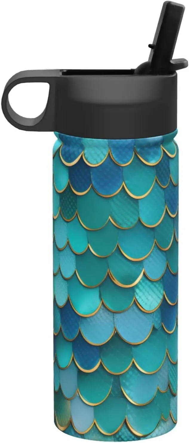 Mermaid Scale Print Flask Stainless Steel Water Bottle with Straw 18OZ FOR Outdoor Gym Commute