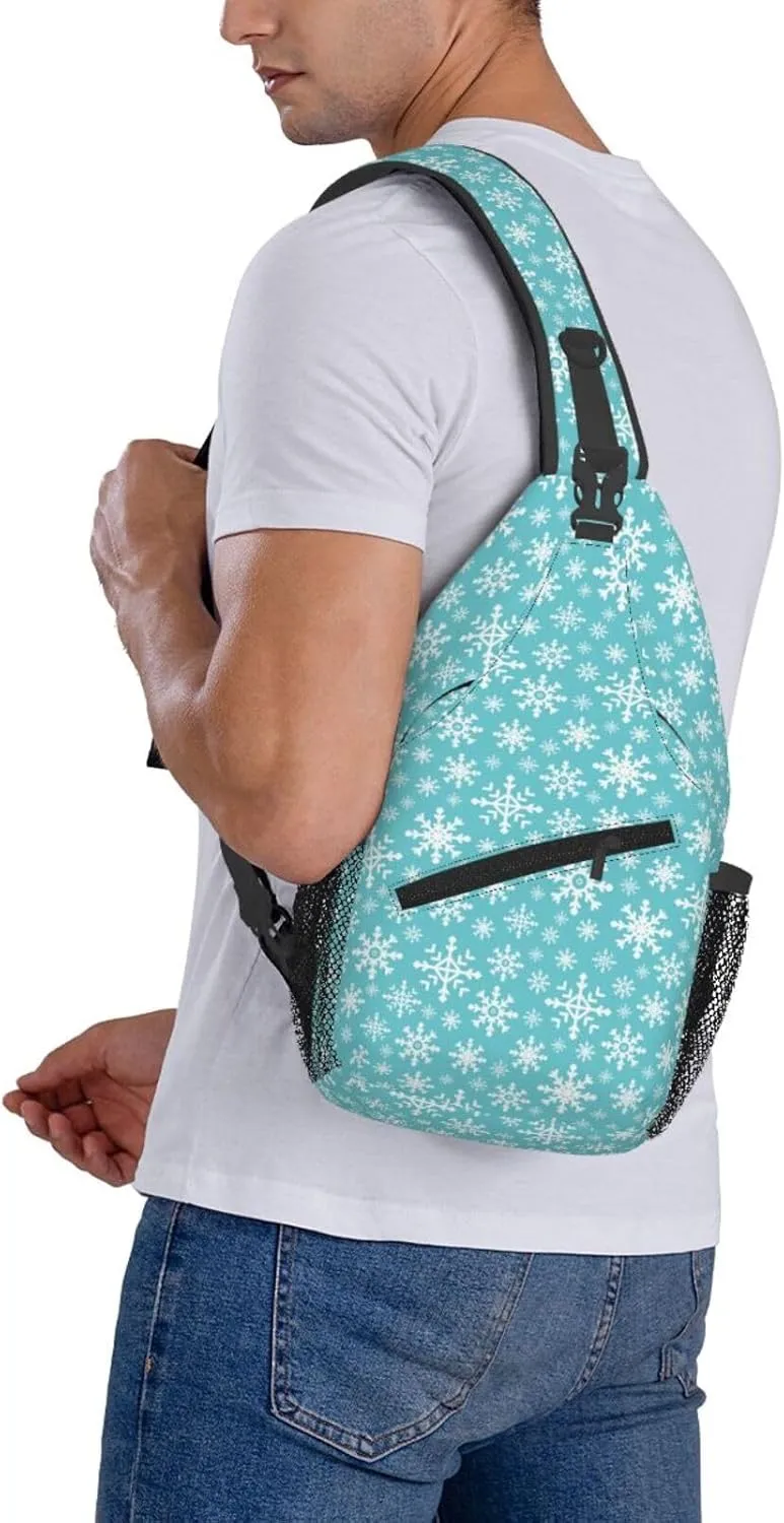 Merry Christmas White Snowflakes Green Cross Chest Bag Diagonally Hiking Crossbody Bag Travel Shoulder Daypack Lightweight Sling Backpack Cycling Daypacks Fitness Chest Backpacks