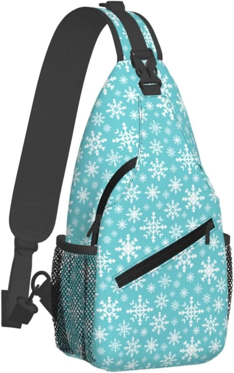 Merry Christmas White Snowflakes Green Cross Chest Bag Diagonally Hiking Crossbody Bag Travel Shoulder Daypack Lightweight Sling Backpack Cycling Daypacks Fitness Chest Backpacks