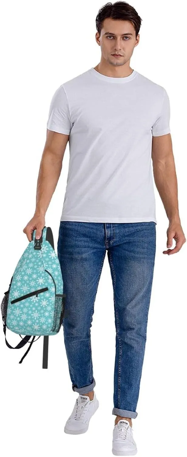 Merry Christmas White Snowflakes Green Cross Chest Bag Diagonally Hiking Crossbody Bag Travel Shoulder Daypack Lightweight Sling Backpack Cycling Daypacks Fitness Chest Backpacks