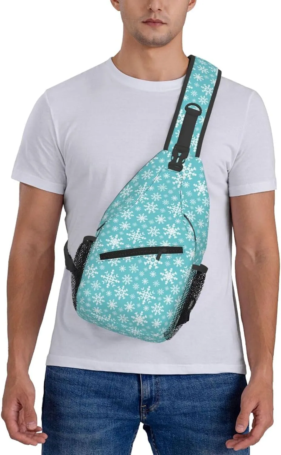 Merry Christmas White Snowflakes Green Cross Chest Bag Diagonally Hiking Crossbody Bag Travel Shoulder Daypack Lightweight Sling Backpack Cycling Daypacks Fitness Chest Backpacks