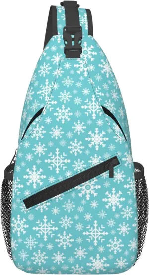 Merry Christmas White Snowflakes Green Cross Chest Bag Diagonally Hiking Crossbody Bag Travel Shoulder Daypack Lightweight Sling Backpack Cycling Daypacks Fitness Chest Backpacks