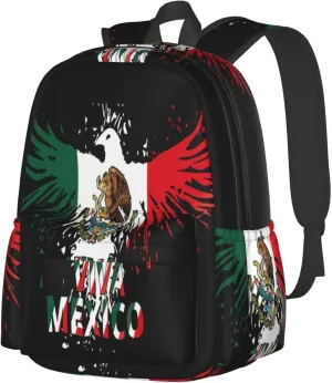 Mexico Eagle Mexican Mx National Flags Laptop Commuter Backpack Shoulder Bag Casual Back Pack Daypack Bags With Side Pockets For Work Travel Daily Use