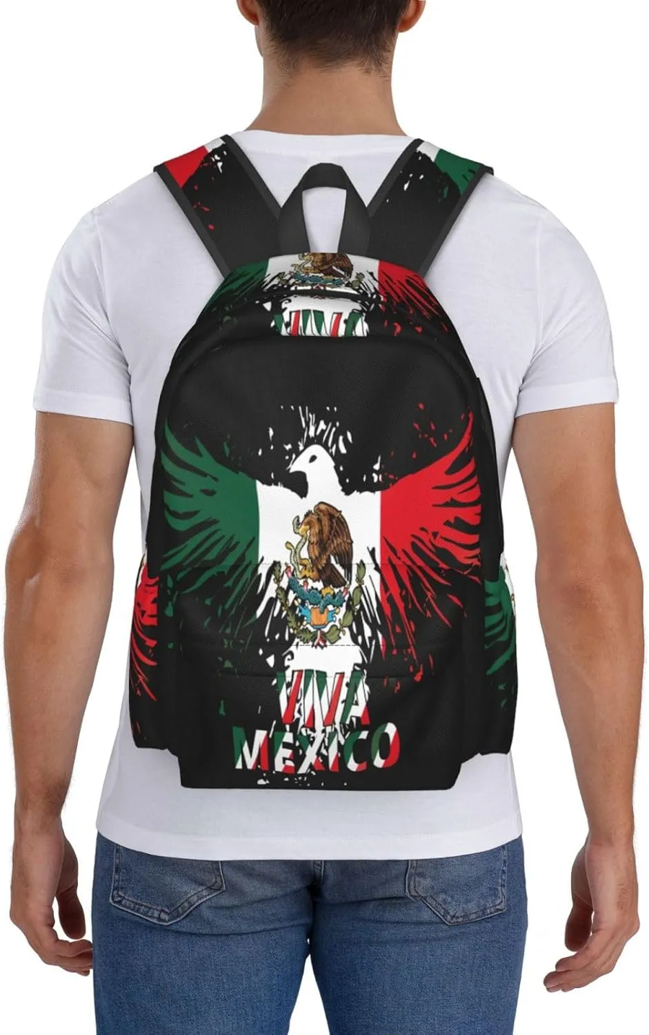 Mexico Eagle Mexican Mx National Flags Laptop Commuter Backpack Shoulder Bag Casual Back Pack Daypack Bags With Side Pockets For Work Travel Daily Use