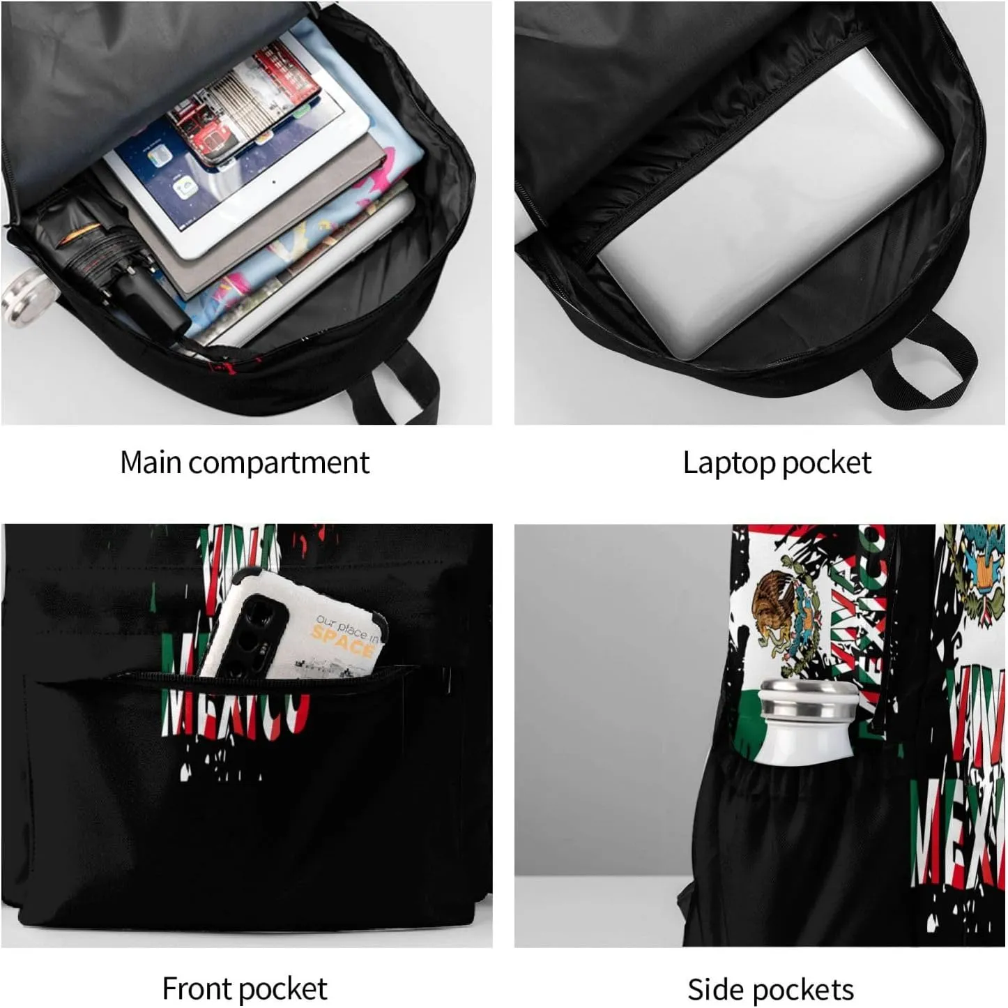 Mexico Eagle Mexican Mx National Flags Laptop Commuter Backpack Shoulder Bag Casual Back Pack Daypack Bags With Side Pockets For Work Travel Daily Use
