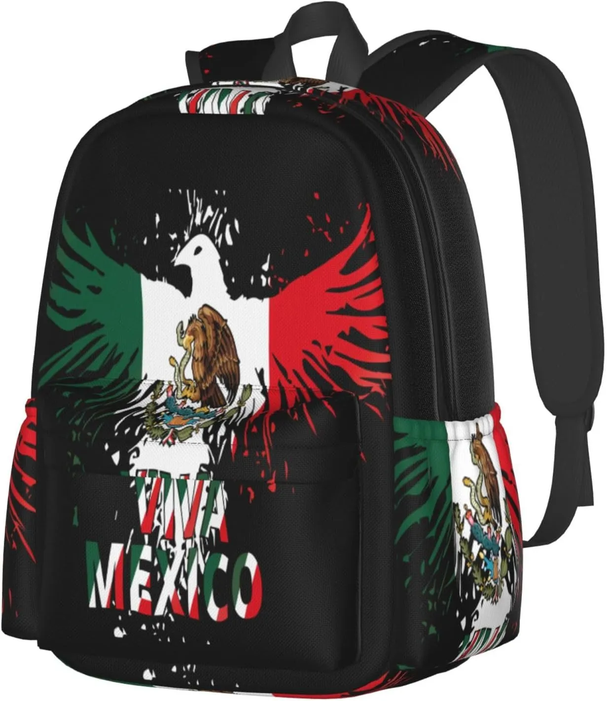Mexico Eagle Mexican Mx National Flags Laptop Commuter Backpack Shoulder Bag Casual Back Pack Daypack Bags With Side Pockets For Work Travel Daily Use