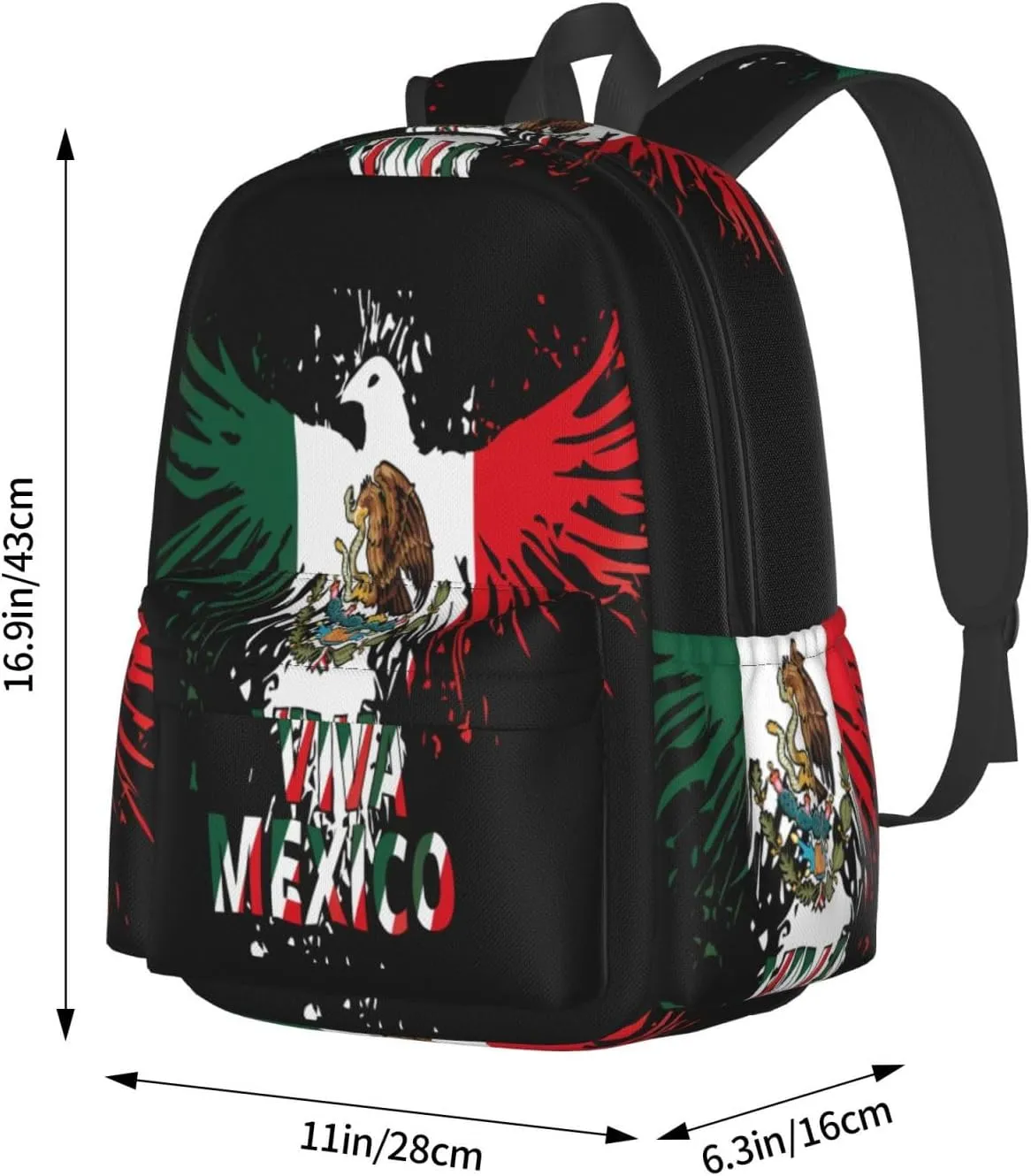 Mexico Eagle Mexican Mx National Flags Laptop Commuter Backpack Shoulder Bag Casual Back Pack Daypack Bags With Side Pockets For Work Travel Daily Use