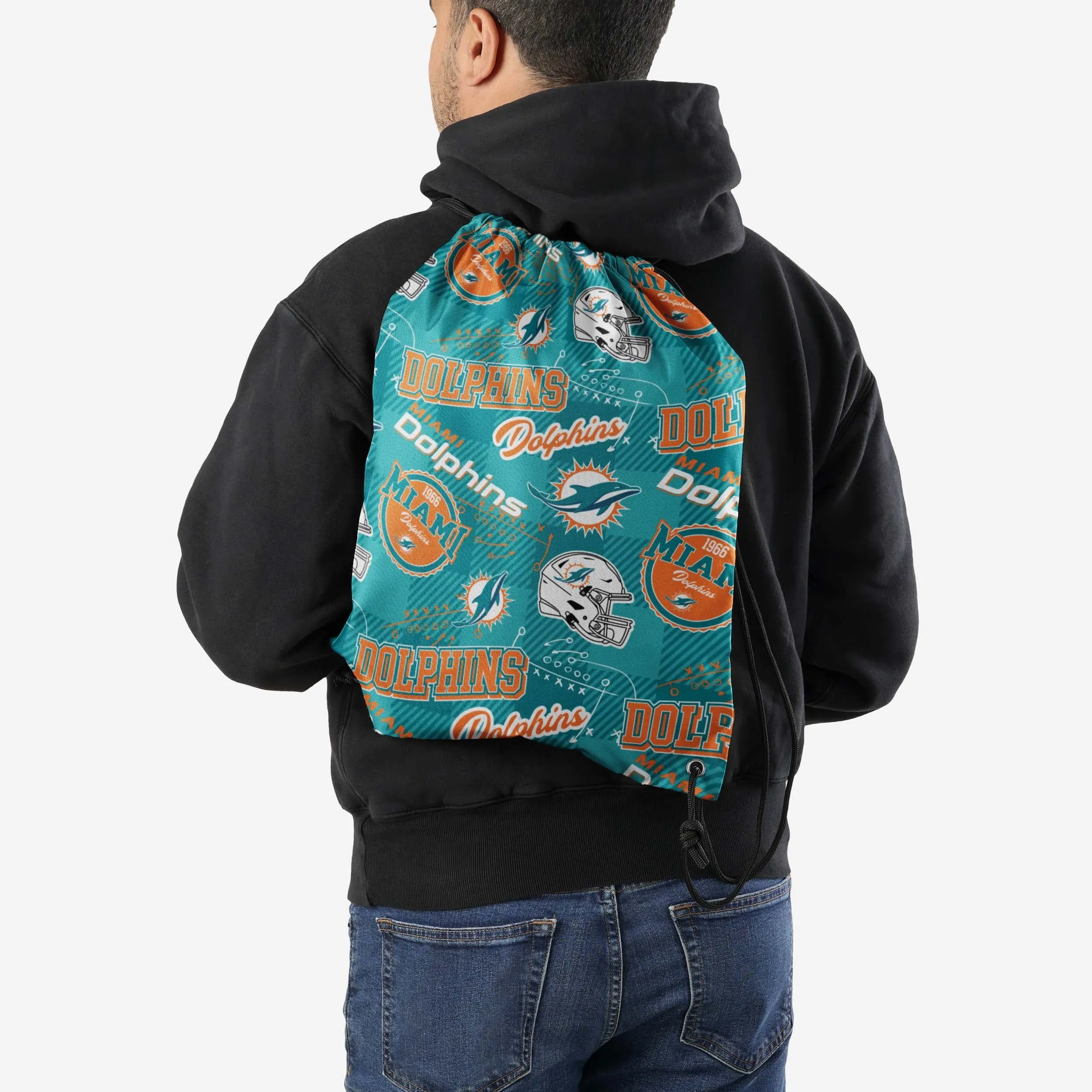 Miami Dolphins Thematic Repeat Print Drawstring Backpack