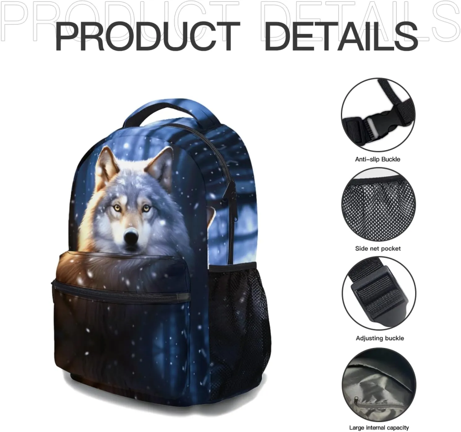 Miaoquhe Wolf Backpack Animal Printed Laptop Backpack for Girls Boys Kids Wolf Printing School Bookbags Casual College Shoulder Bag Computer Daypack for Women Men Travel Work