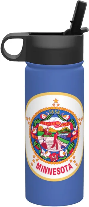 Minnesota State Flag Print Flask Stainless Steel Water Bottle with Straw 18OZ FOR Outdoor Gym Commute
