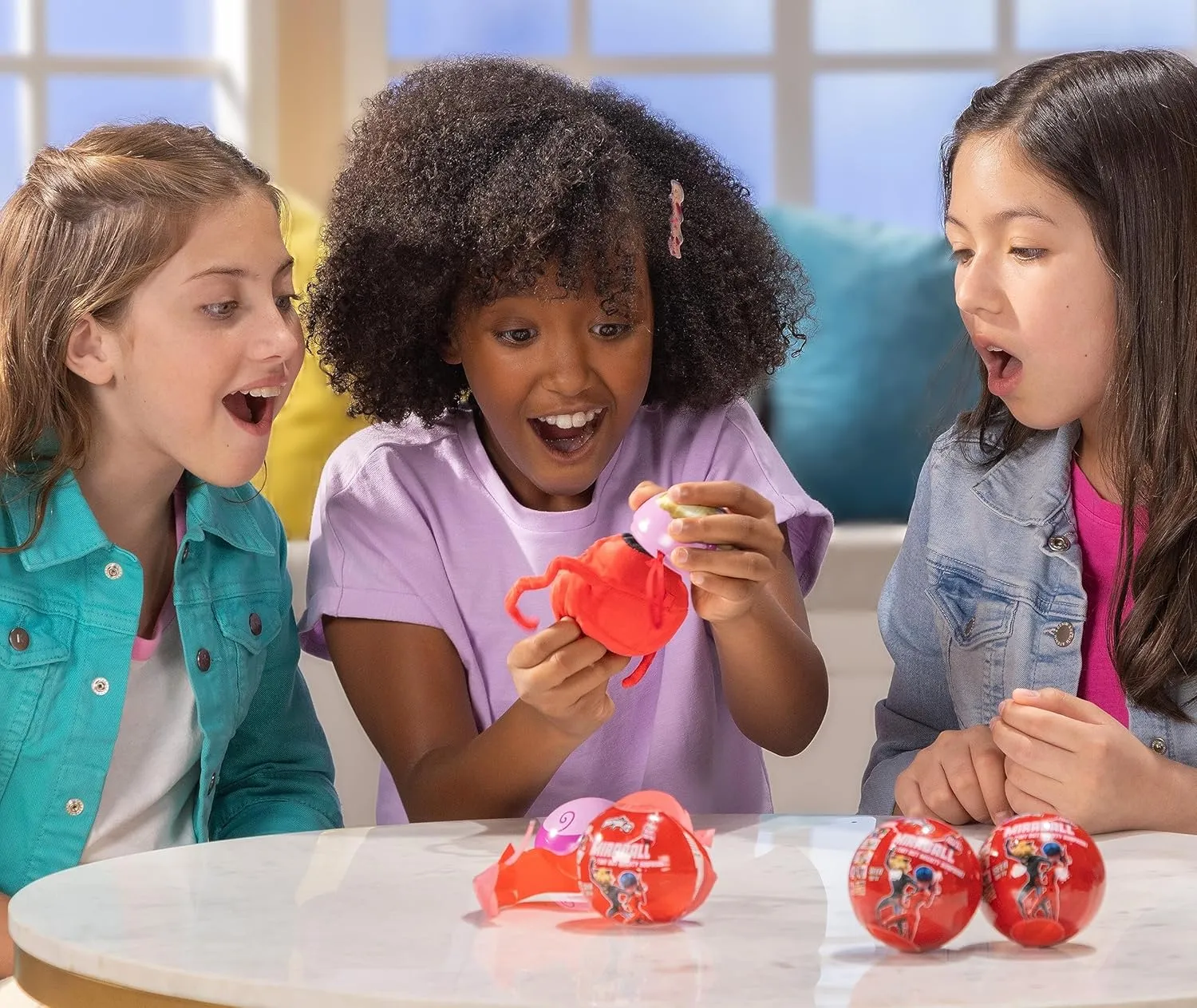 Miraculous Ladybug, 4-1 Surprise Miraball, Toys for Kids with Collectible Character Metal Ball, Kwami Plush, Glittery Stickers and White Ribbon (Wyncor)