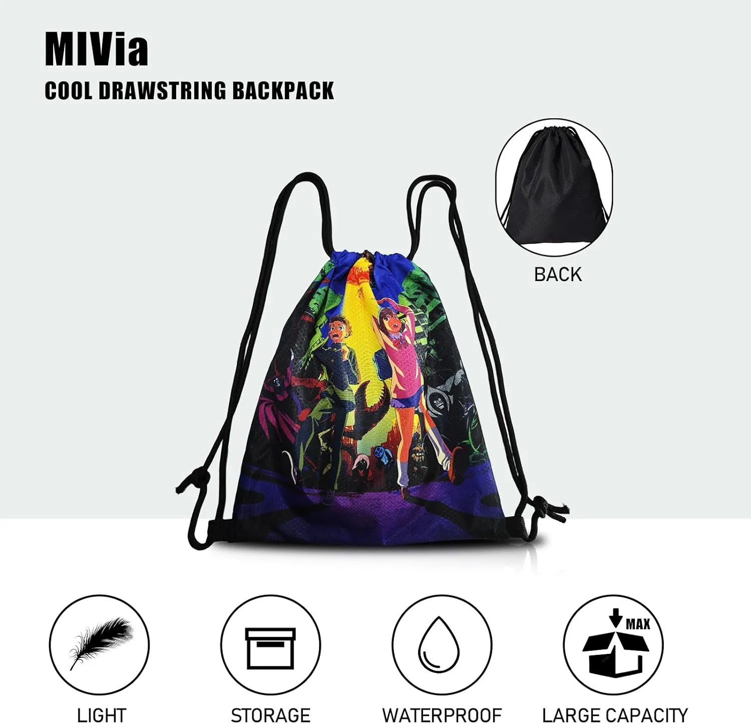 MIVia Drawstring Backpack For Men (33.5 * 44cm) Large Size Anime Drawstring Sackpack Funny Gym Bag Sports Bag Cartoon String Bag suitable for Gym Yoga Travel