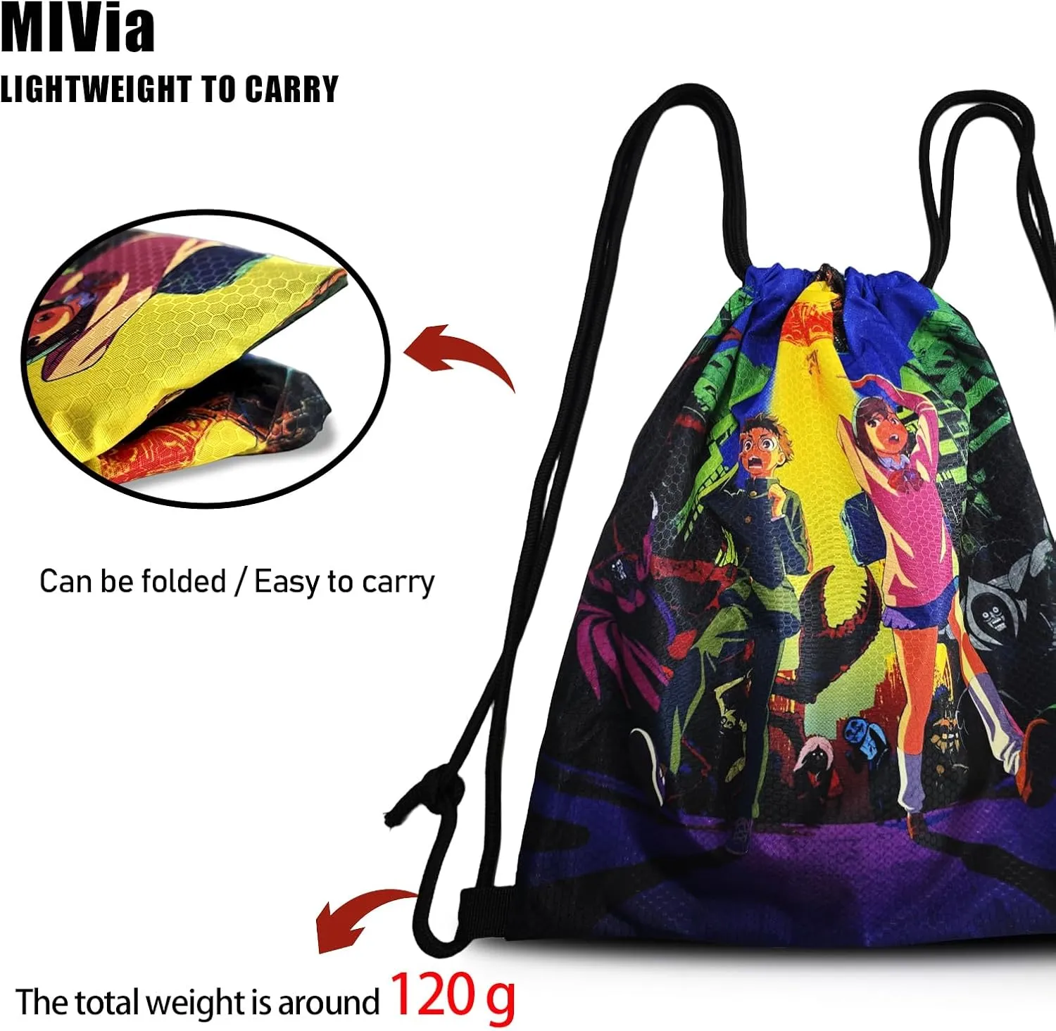 MIVia Drawstring Backpack For Men (33.5 * 44cm) Large Size Anime Drawstring Sackpack Funny Gym Bag Sports Bag Cartoon String Bag suitable for Gym Yoga Travel