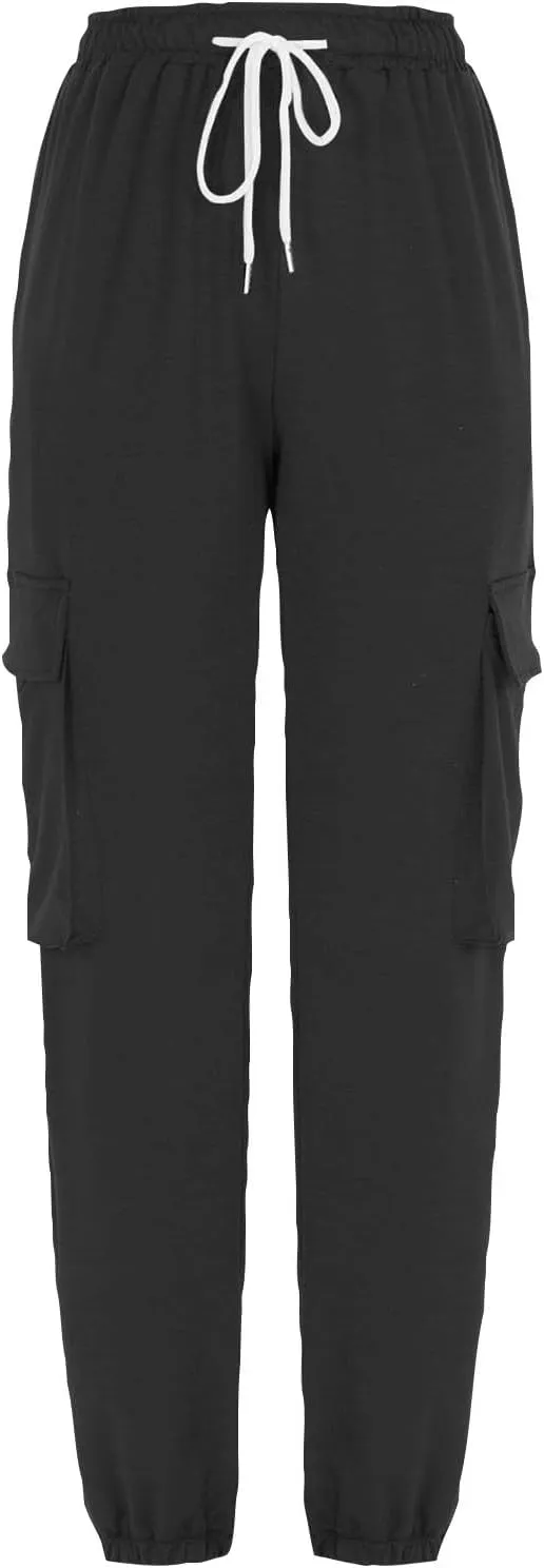 Miyaomn Women's Cargo Sweatpants Tapered Elastic Waist Drawstring Athletic Joggers 4 Pockets Gym Running Activewear Trousers