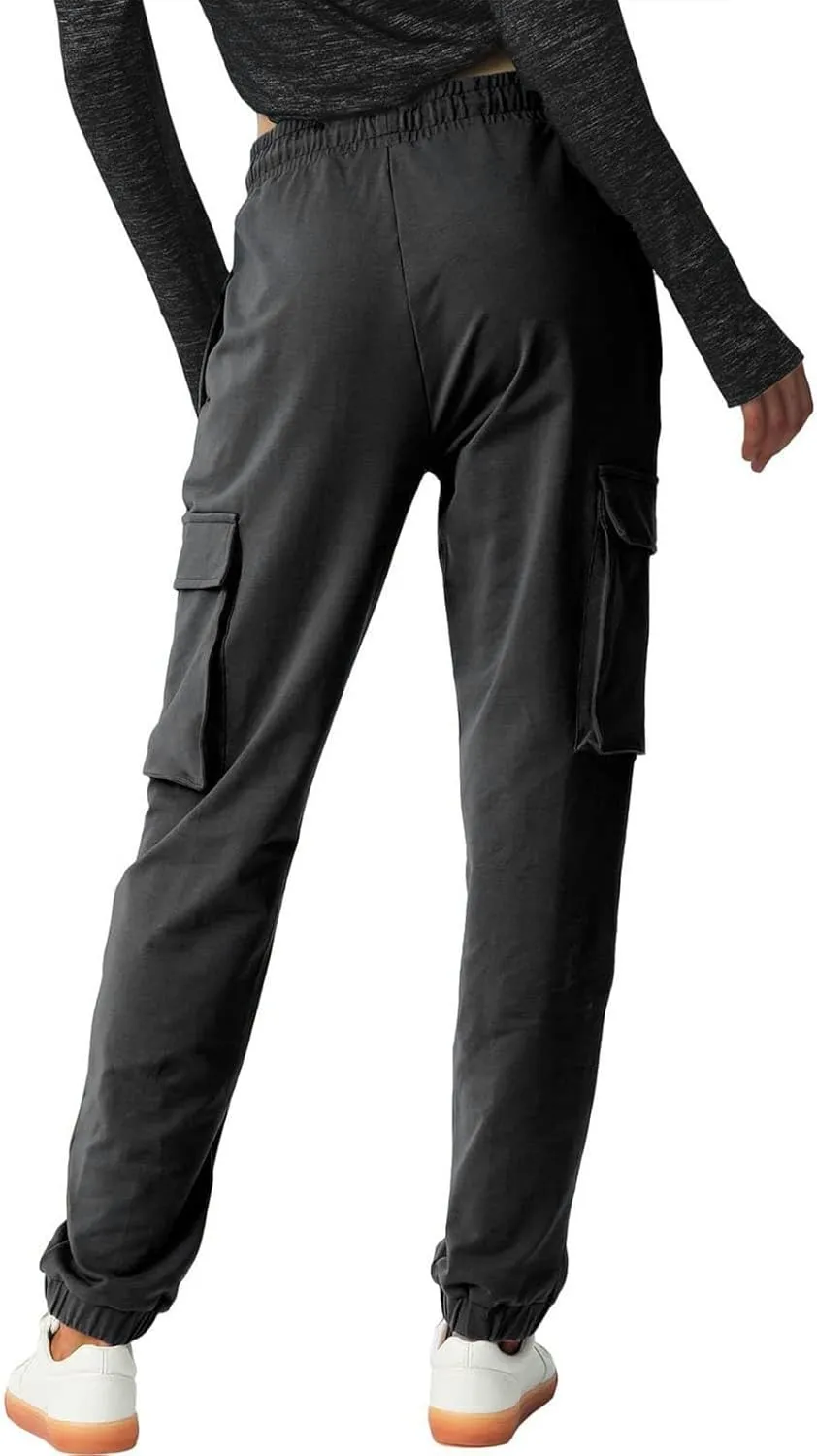 Miyaomn Women's Cargo Sweatpants Tapered Elastic Waist Drawstring Athletic Joggers 4 Pockets Gym Running Activewear Trousers