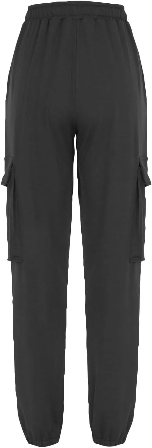Miyaomn Women's Cargo Sweatpants Tapered Elastic Waist Drawstring Athletic Joggers 4 Pockets Gym Running Activewear Trousers