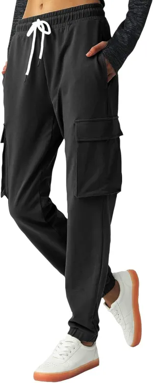 Miyaomn Women's Cargo Sweatpants Tapered Elastic Waist Drawstring Athletic Joggers 4 Pockets Gym Running Activewear Trousers