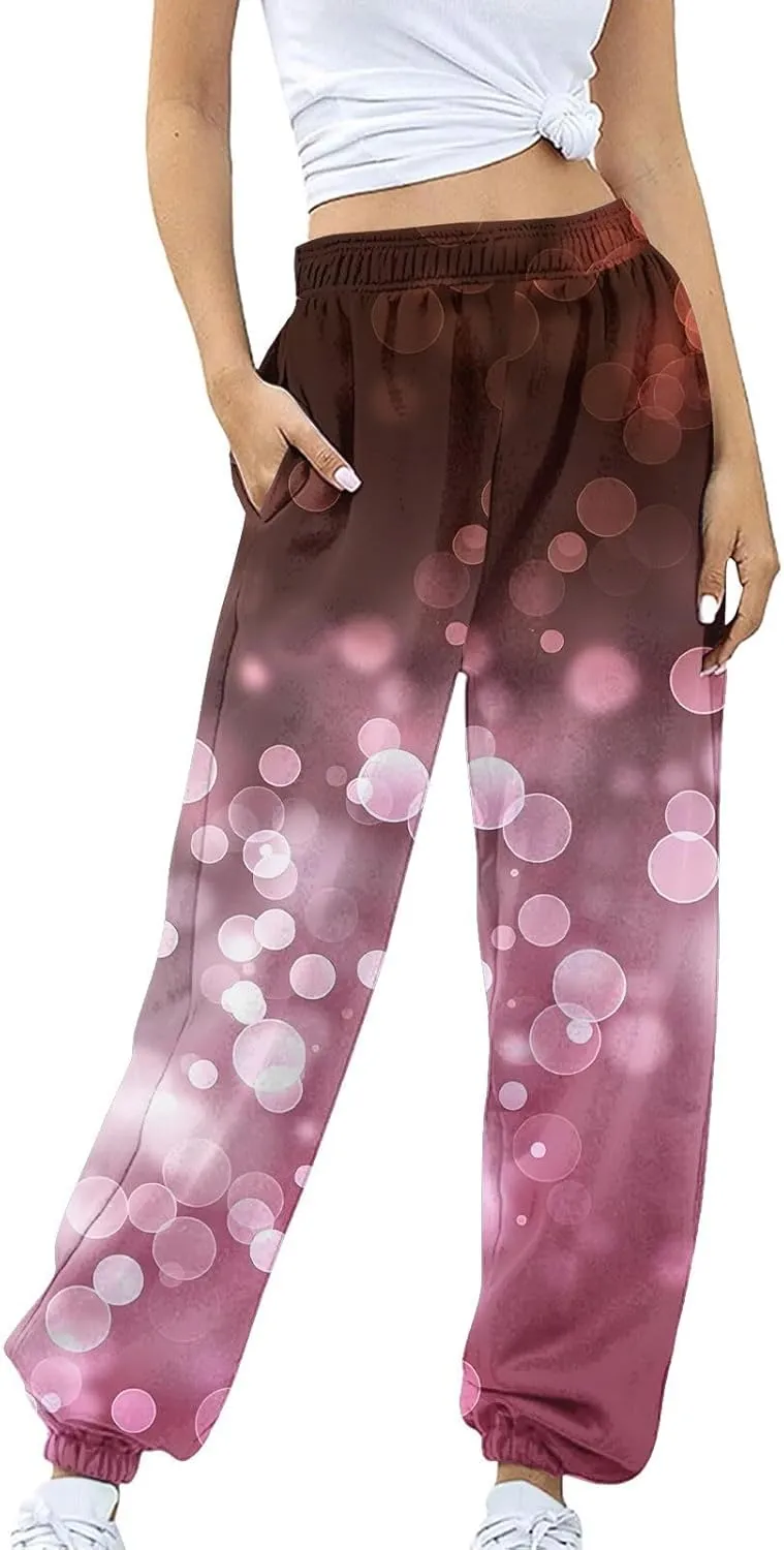 Miyaomn Women's Casual Athletic Running Joggers Valentines Day Sweatpants with Pink Heart Pockets Elastic Waist Lounge Slacks