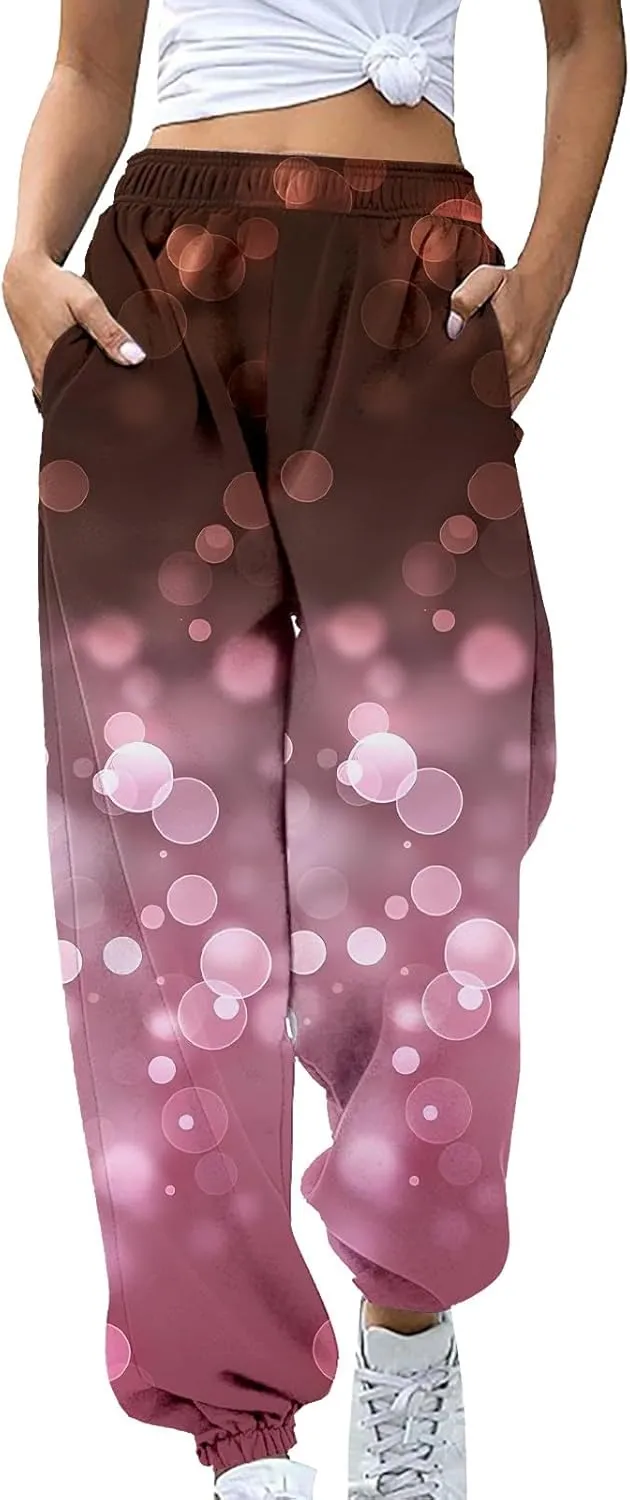 Miyaomn Women's Casual Athletic Running Joggers Valentines Day Sweatpants with Pink Heart Pockets Elastic Waist Lounge Slacks
