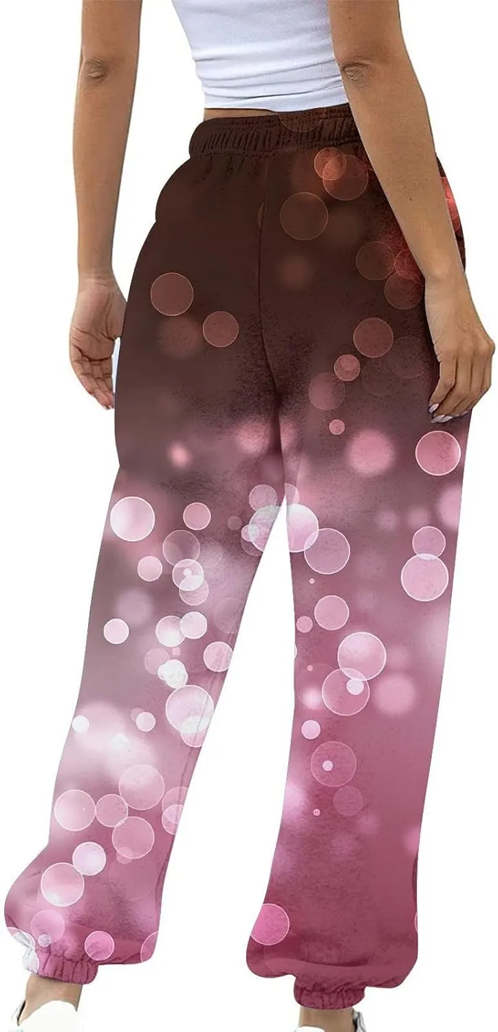 Miyaomn Women's Casual Athletic Running Joggers Valentines Day Sweatpants with Pink Heart Pockets Elastic Waist Lounge Slacks