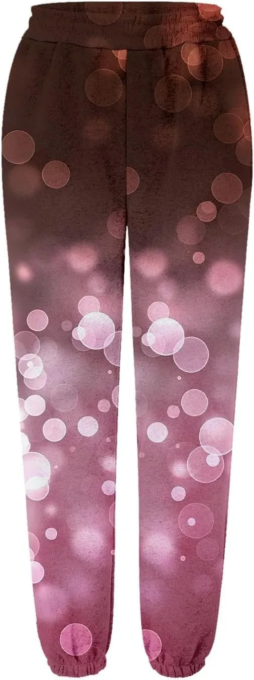 Miyaomn Women's Casual Athletic Running Joggers Valentines Day Sweatpants with Pink Heart Pockets Elastic Waist Lounge Slacks