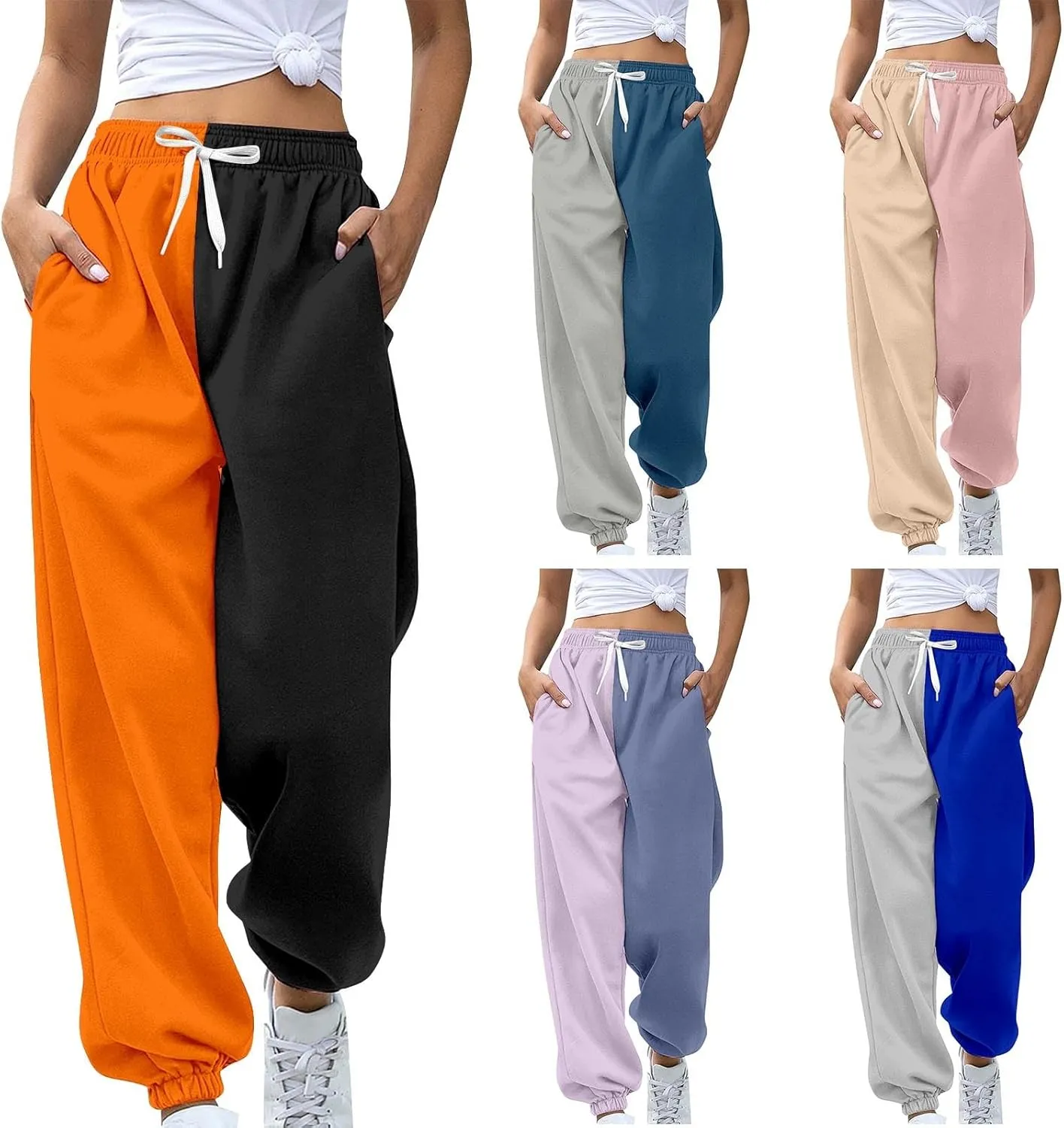 Miyaomn Women's Joggers Pants Casual Patchwork Drawstring Running Trousers Athletic Workout Gym Yoga Sweatpants with Pockets