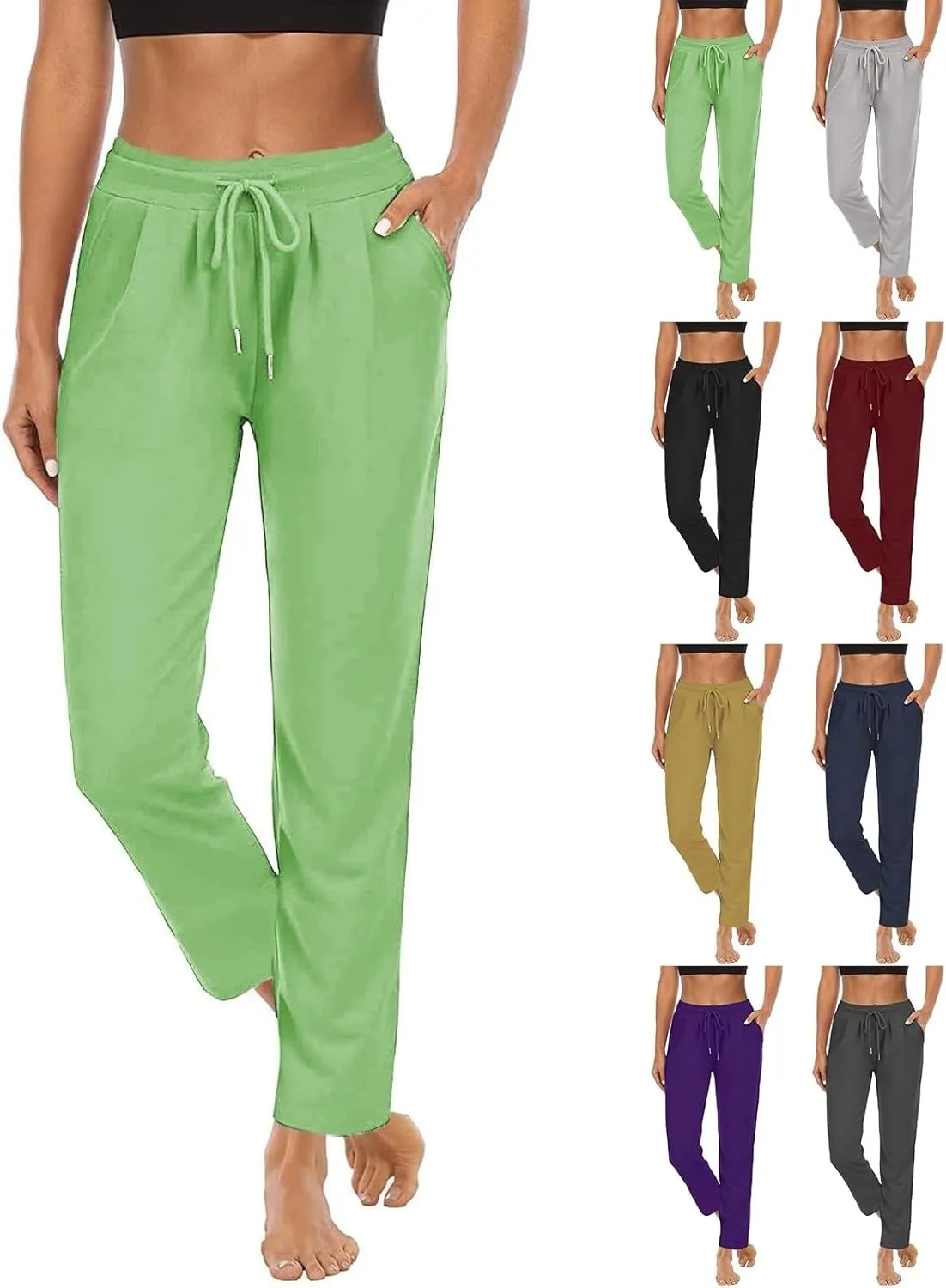 Miyaomn Women's Wide Leg Athletic Sweatpants Drawstring High Waisted Casual Joggers Straight Leg Lounge Trousers with Pockets