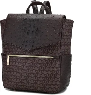 MKF Collection Backpack for Women, Vegan Leather Signature Top Handle Multi-pocket Bag Ladies Fashion Bookbag Travel Backpack