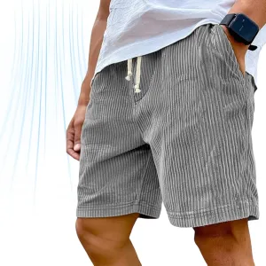 Mokaloha Mens Shorts, Casual Corduroy Drawstring Elastic Waist Shorts, Lightweight Summer Loose Fit Beach Short