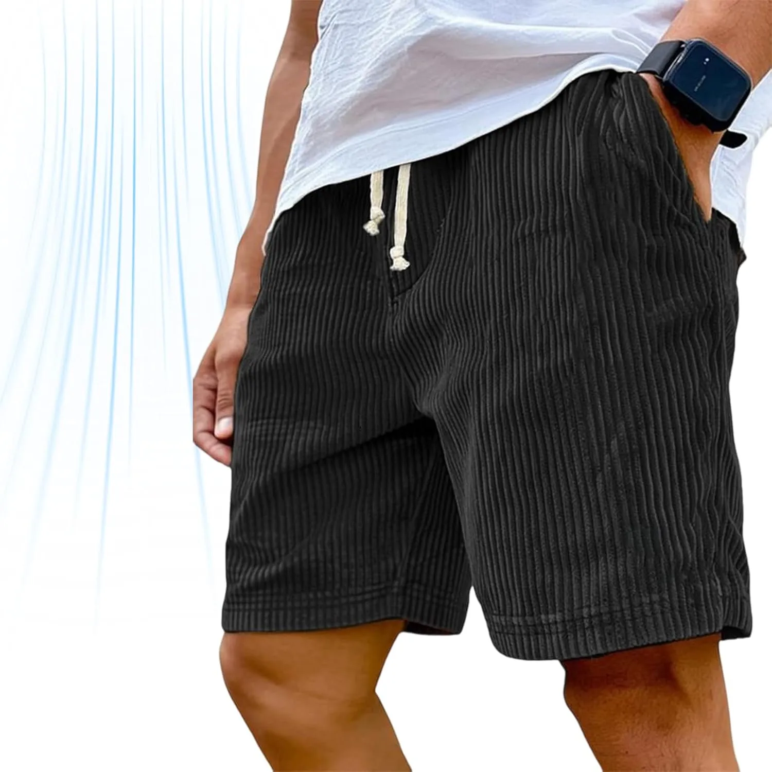 Mokaloha Mens Shorts, Casual Corduroy Drawstring Elastic Waist Shorts, Lightweight Summer Loose Fit Beach Short
