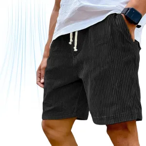 Mokaloha Mens Shorts, Casual Corduroy Drawstring Elastic Waist Shorts, Lightweight Summer Loose Fit Beach Short