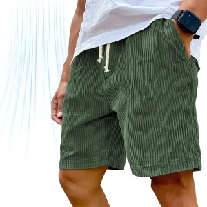Mokaloha Mens Shorts, Casual Corduroy Drawstring Elastic Waist Shorts, Lightweight Summer Loose Fit Beach Short