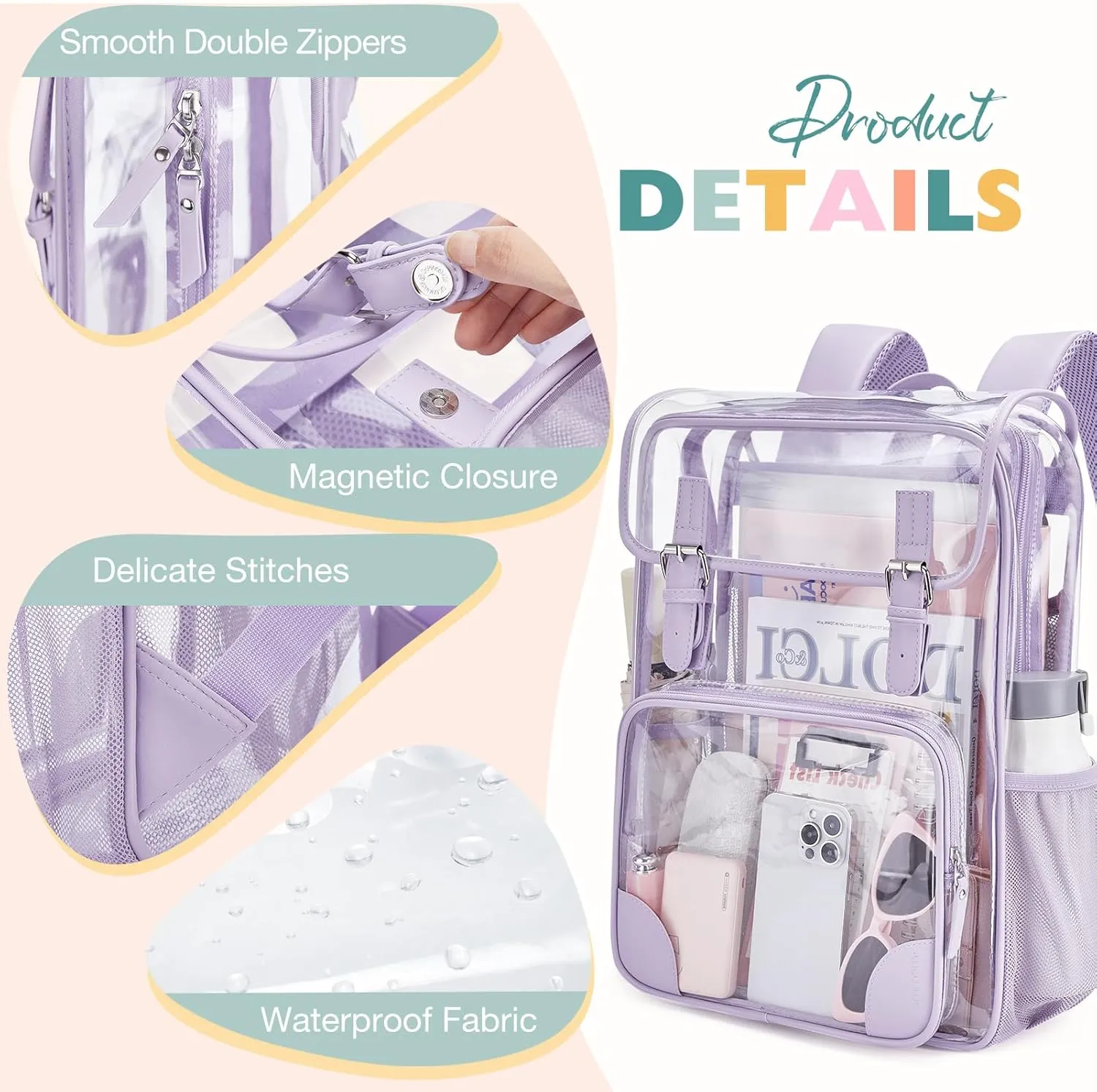 mommore Clear Backpack for School Heavy Duty Large PVC Transparent Bookbag for Girls See Through Bag