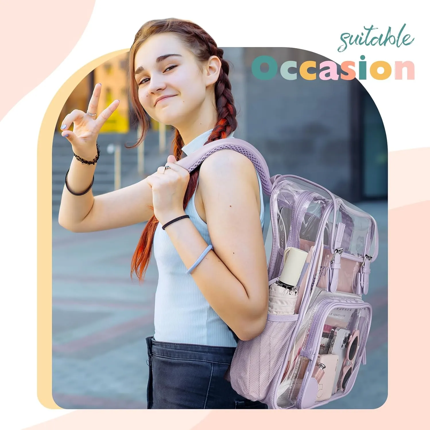 mommore Clear Backpack for School Heavy Duty Large PVC Transparent Bookbag for Girls See Through Bag