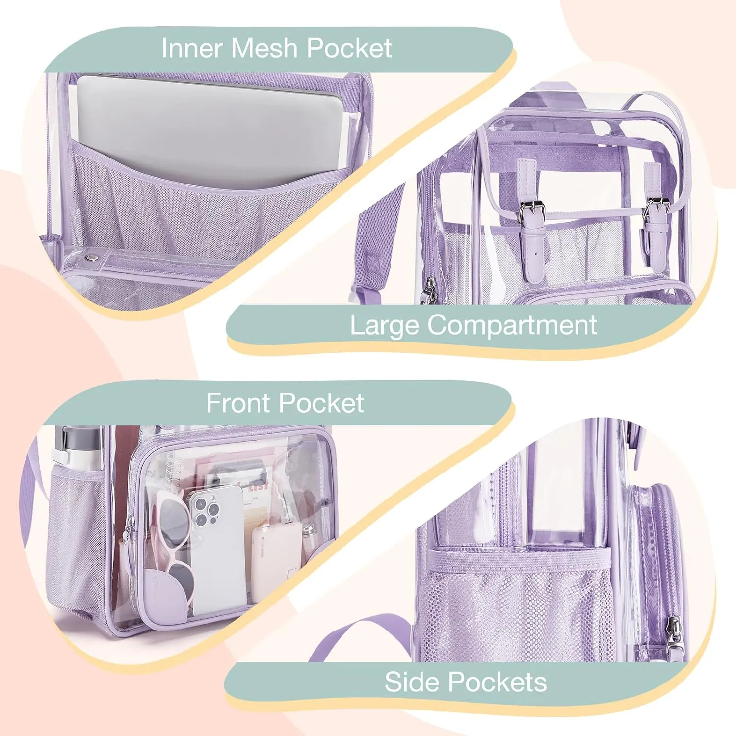 mommore Clear Backpack for School Heavy Duty Large PVC Transparent Bookbag for Girls See Through Bag