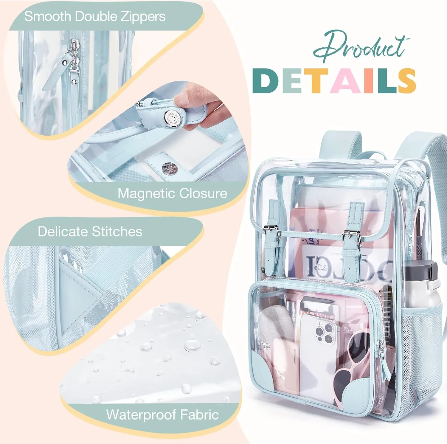 mommore Clear Backpack Heavy Duty Large Clear Backpacks for School Transparent PVC Stadium Approved See Through Backpack
