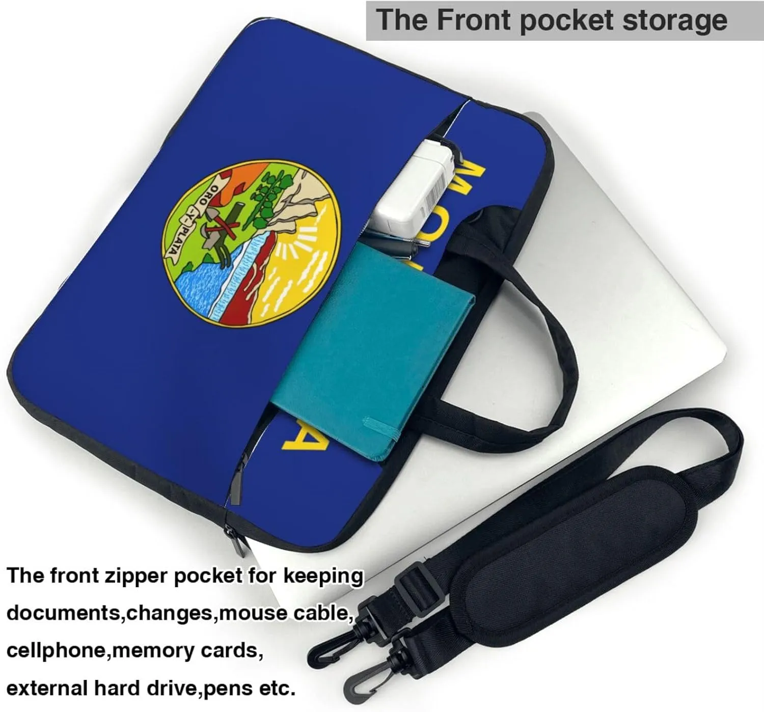Montana State Flag Print Laptop Adjustable Shoulder Strap With Handle Accessory Pocket For Men Women