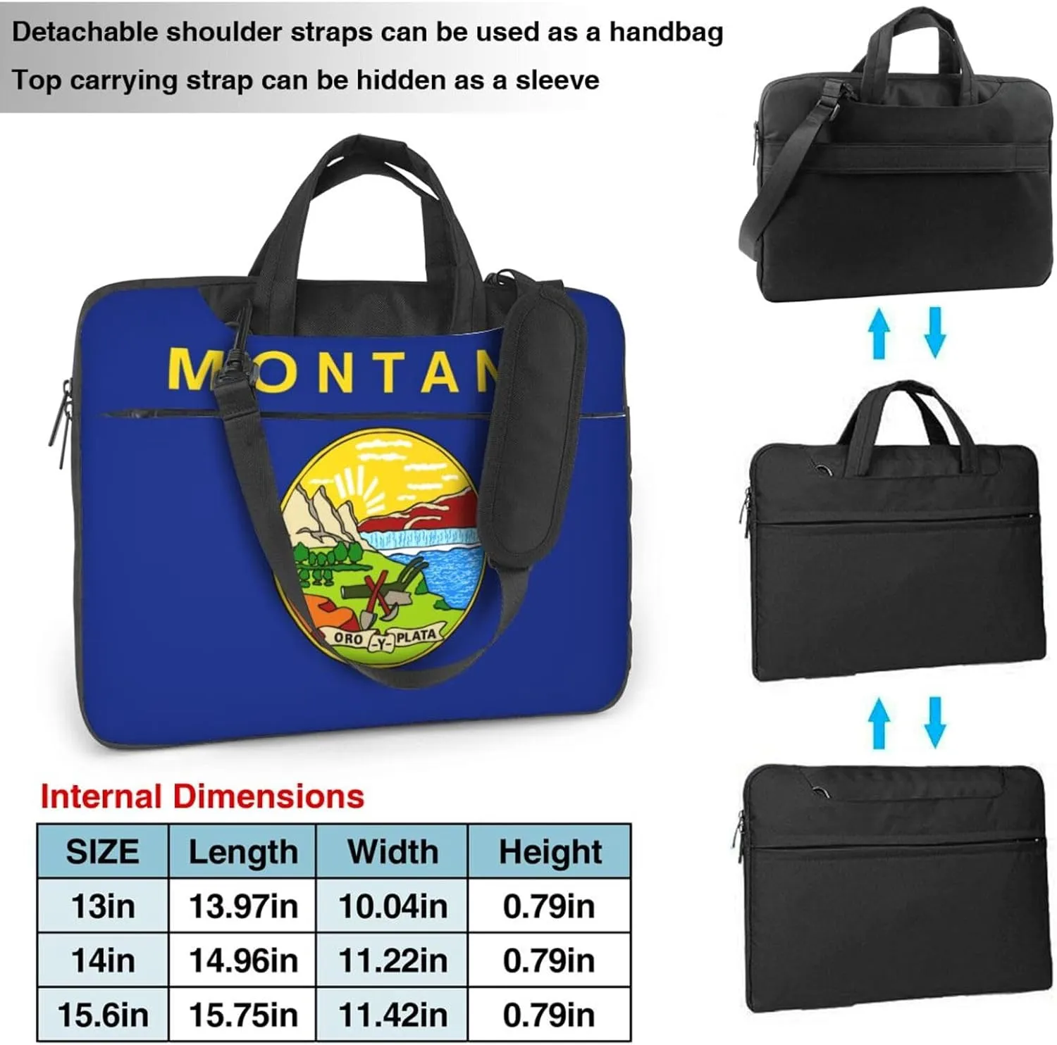 Montana State Flag Print Laptop Adjustable Shoulder Strap With Handle Accessory Pocket For Men Women