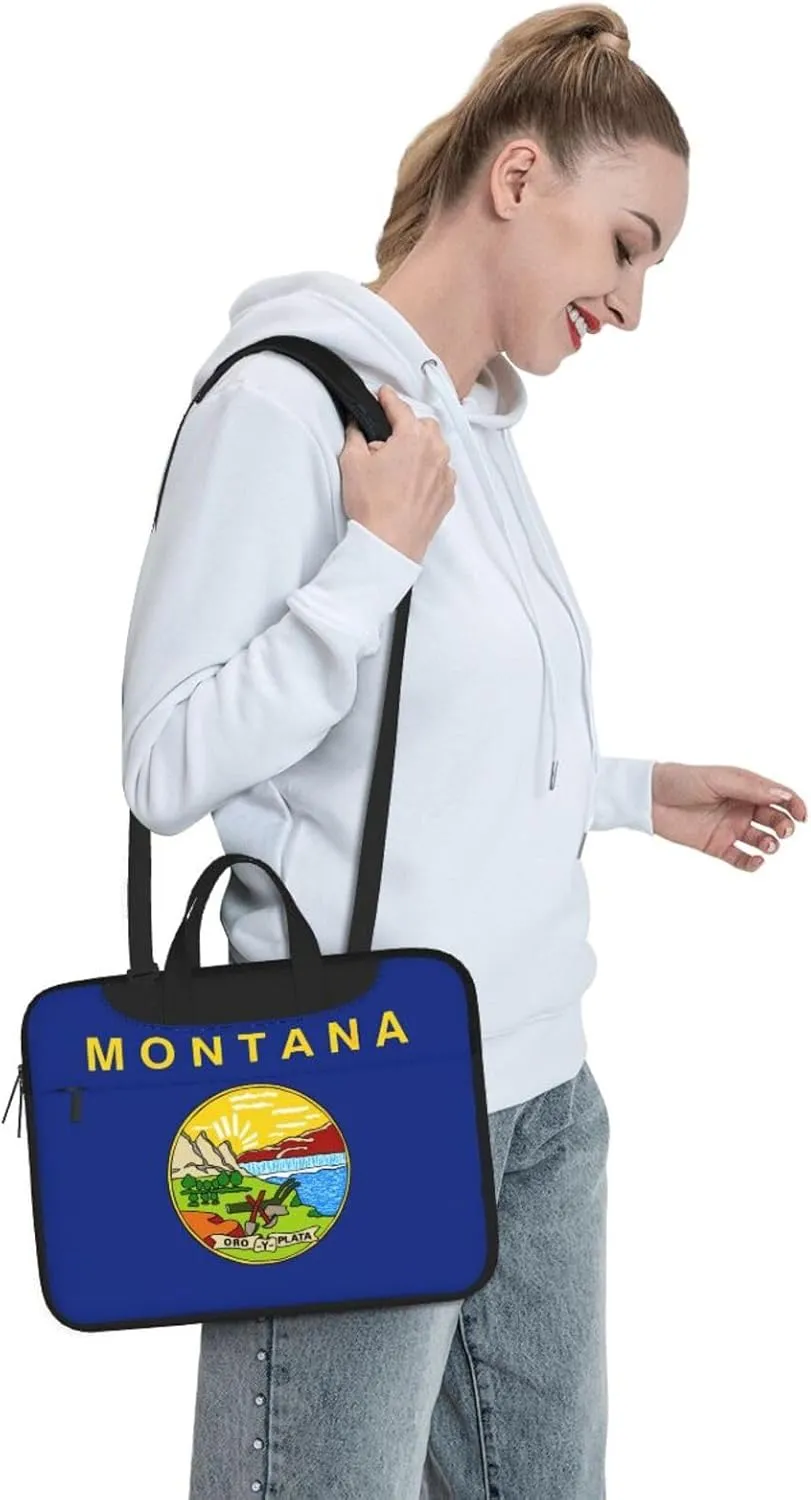 Montana State Flag Print Laptop Adjustable Shoulder Strap With Handle Accessory Pocket For Men Women