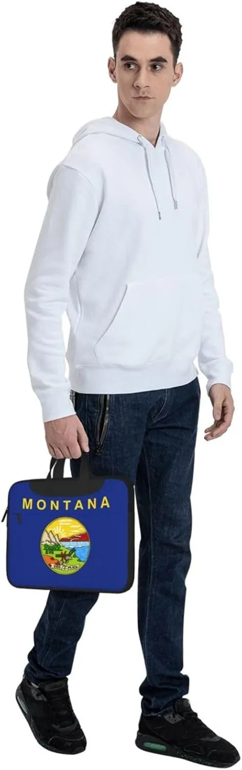 Montana State Flag Print Laptop Adjustable Shoulder Strap With Handle Accessory Pocket For Men Women