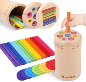 Montessori Toys for 3  Year Old, Dual Play Wooden Toddler Educational Toys Color Sorting Preschool Learning Activities, Fine Motor Skills Sensory Toys for Toddlers 3-5 Girl Boy Birthday Gifts